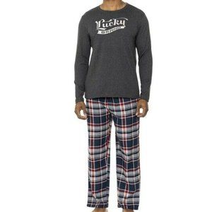 New‎ Lucky Brand Men's 2-Pc Pajama Soft  Jersey & Plaid Flannel Pant Set XL